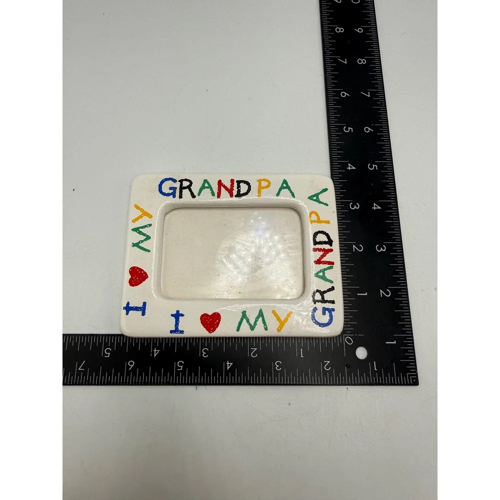 Vintage I Love My Grandpa Ceramic Magnetic Photo Frame White Multi Color Heart